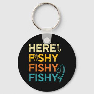 Fishing Here Fishy Retro Fish Lover Fisherman Men Key Ring