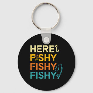 Fishing Here Fishy Retro Fish Lover Fisherman Men Key Ring