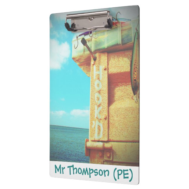 Fishing hook’d beach fish tackle box aqua clipboard (Left)