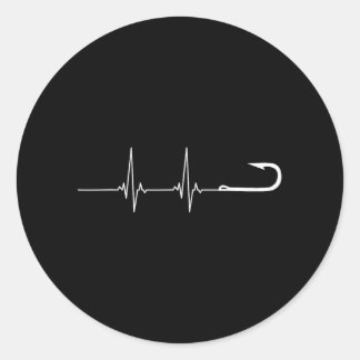 Fishing hook heartbeat classic round sticker