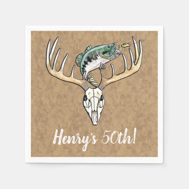 Fishing Hunting 50th Birthday Napkin (Front)