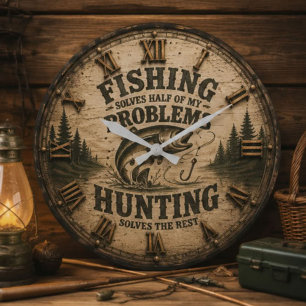 Fishing Hunting Cabin Fisherman & Hunter Gift Large Clock