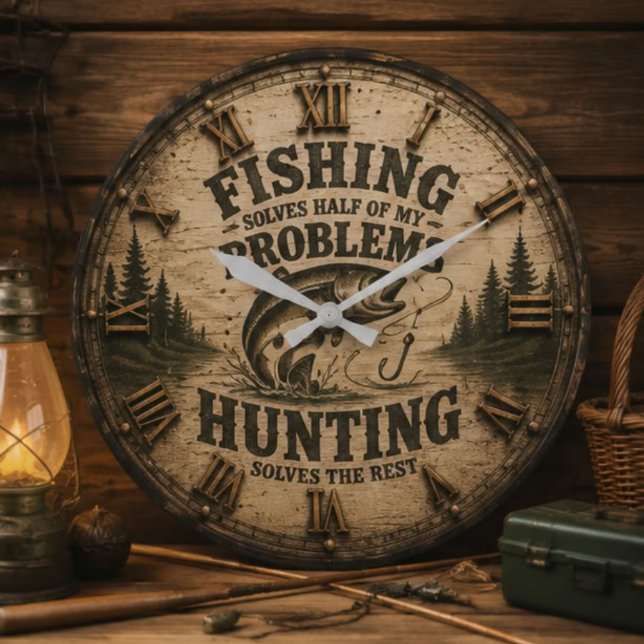 Fishing Hunting Cabin Fisherman & Hunter Gift Large Clock (Creator Uploaded)