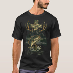 Fishing Hunting Christian Cross Mountain T-Shirt