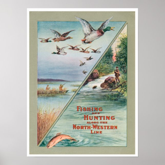 Fishing Hunting North Western Travel Ad Print Post (Front)