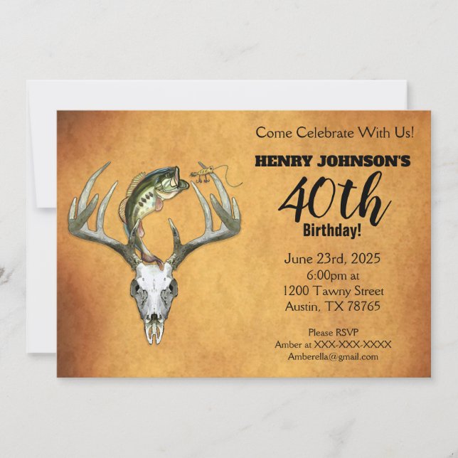 Fishing Hunting Theme 40th Birthday Party Invitation (Front)