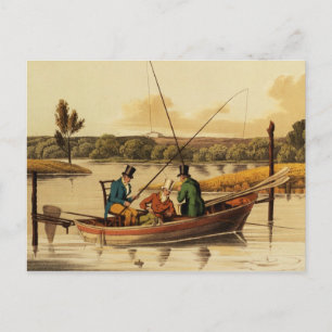Fishing in a Punt, aquatinted by I. Clark, pub. by Postcard