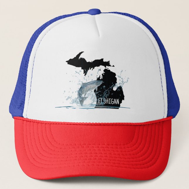 Fishing In Michigan Big Fish Trucker Hat (Front)