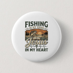 Fishing In My Veins Jesus In My Heart Vintage 6 Cm Round Badge