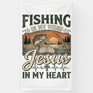 Fishing In My Veins Jesus In My Heart Vintage Banner