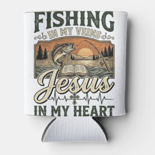 Fishing In My Veins Jesus In My Heart Vintage Can Cooler