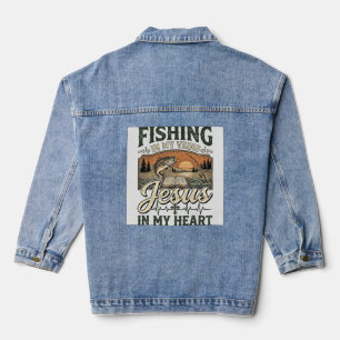 Fishing In My Veins Jesus In My Heart Vintage Denim Jacket