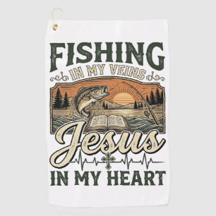 Fishing In My Veins Jesus In My Heart Vintage Golf Towel