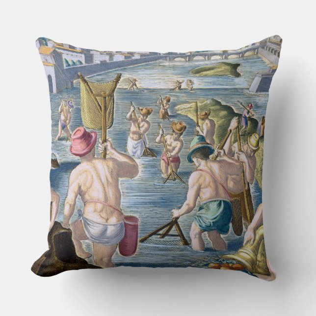 Fishing in Shallow Waters Using Nets, plate 96 fro Cushion (Front)