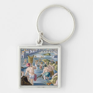 Fishing in Shallow Waters Using Nets, plate 96 fro Key Ring