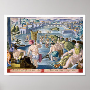 Fishing in Shallow Waters Using Nets, plate 96 fro Poster