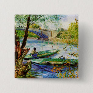 Fishing in Spring Vincent van Gogh 15 Cm Square Badge