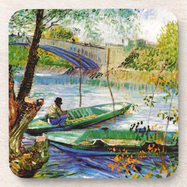 Fishing in Spring, Vincent van Gogh. Beautiful fis Coaster (Front)