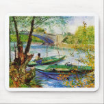 Fishing in Spring, Vincent van Gogh. Beautiful fis Mouse Pad<br><div class="desc">Fishing in Spring,  Vincent van Gogh. Beautiful fishing man,  boat and river painting.</div>