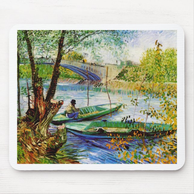 Fishing in Spring, Vincent van Gogh. Beautiful fis Mouse Pad (Front)