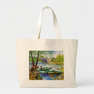Fishing in Spring Vincent van Gogh Large Tote Bag