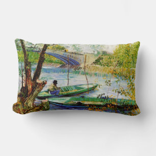 Fishing in Spring, Vincent van Gogh. Lumbar Cushion