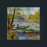 Fishing in the Spring, Vincent van Gogh (F354) 15 Cm Square Badge<br><div class="desc">Fishing in the Spring, Vincent van Gogh, Paris Spring 1887. Oil on canvas, 49 x 58 cm. Chicago, The Art Institute of Chicago. F 354, JH 1270 Vincent Willem van Gogh (30 March 1853 – 29 July 1890) was a Dutch Post-Impressionist artist. Some of his paintings are now among the...</div>
