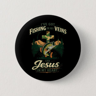 Fishing In Veins Jesus In Heart Christian Fishing 6 Cm Round Badge