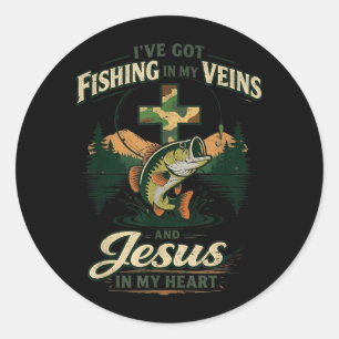 Fishing In Veins Jesus In Heart Christian Fishing Classic Round Sticker