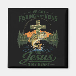 Fishing In Veins Jesus In Heart Christian Fishing Magnet