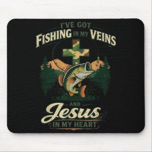 Fishing In Veins Jesus In Heart Christian Fishing Mouse Pad