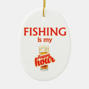 Fishing Is My Happy Hour Ceramic Tree Decoration