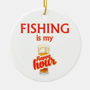 Fishing Is My Happy Hour Ceramic Tree Decoration
