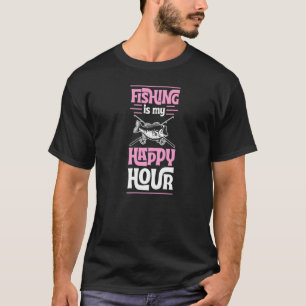 Fishing Is My Happy Hour Large Mouth Bass Fishing T-Shirt