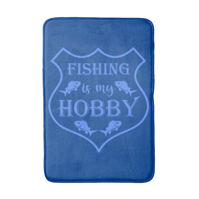 Fishing is my hobby shield quote on crest  bath mat (Front Vertical)