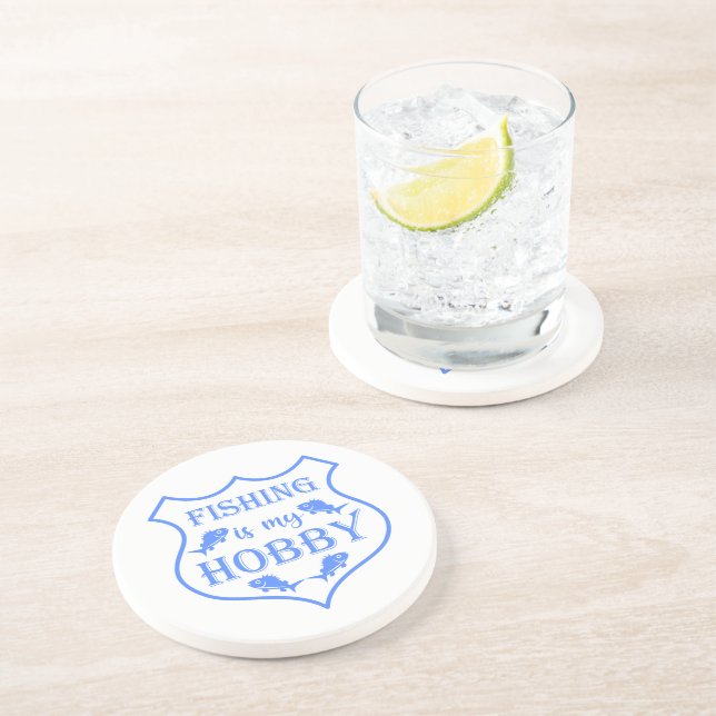 Fishing is my hobby shield quote on crest  coaster (Side)