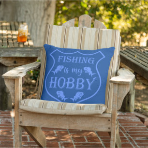 Fishing is my hobby shield quote on crest cushion