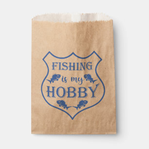 Fishing is my hobby shield quote on crest favour bag