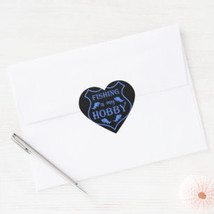 Fishing is my hobby shield quote on crest  heart sticker