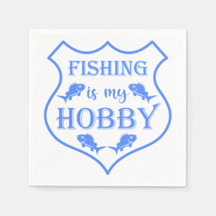 Fishing is my hobby shield quote on crest napkin