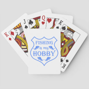 Fishing is my hobby shield quote on crest  playing cards