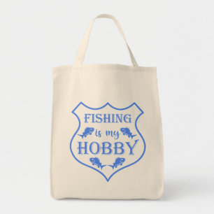 Fishing is my hobby shield quote on crest tote bag