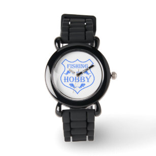 Fishing is my hobby shield quote on crest  watch