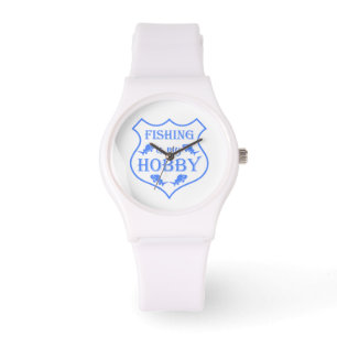 Fishing is my hobby shield quote on crest  watch