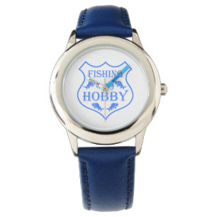 Fishing is my hobby shield quote on crest  watch