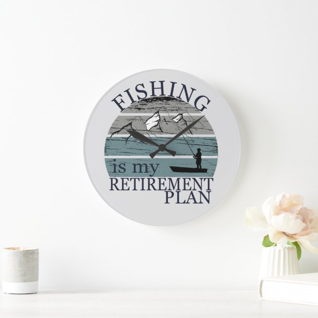 fishing is my retirement plan vintage large clock (Home)