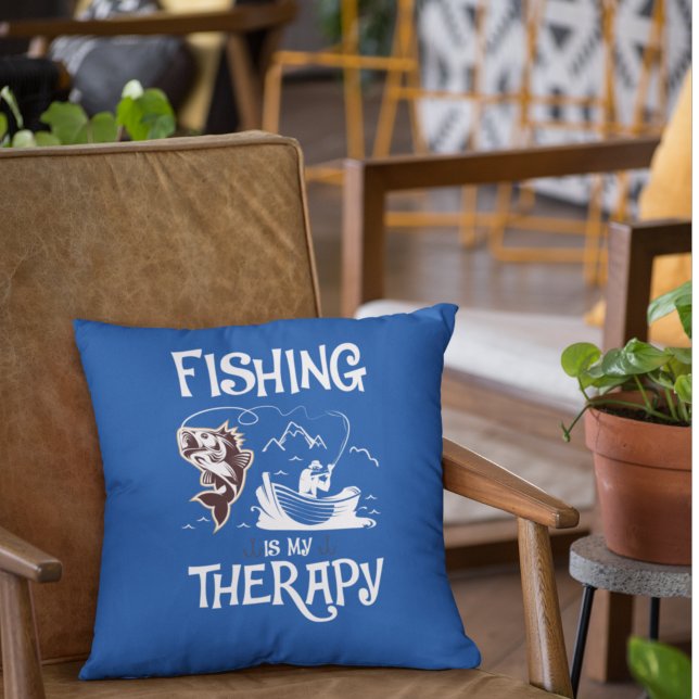 Fishing Is My Therapy Deep Blue Row Boat  Cushion (Creator Uploaded)