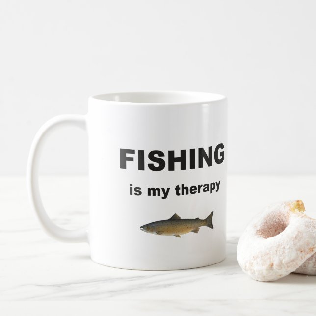 Fishing Is My Therapy, Funny Fisherman Coffee Mug (With Donut)