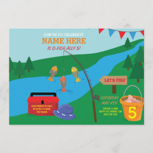 Fishing Let's Birthday Party Blue Fish Invitation