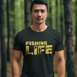 Fishing Life Funny Fishing T-Shirt<br><div class="desc">Beautiful yellow typography design with background images of a fisherman with the phrase "FISHING LIFE" ideal to give to potato,  grandfather,  uncle,  fishing-loving friend. It can be given on birthdays,  anniversaries,  christmas or any occasion. Don't think about it and get this nice design for fishing lovers now.</div>